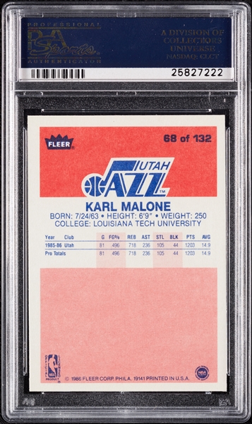 1986 Fleer Karl Malone RC No. 68 PSA 8