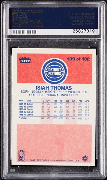 1986 Fleer Isiah Thomas RC No. 109 PSA 8