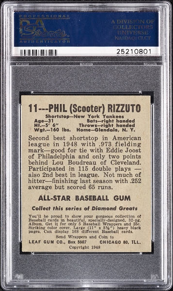 1948 Leaf Phil Rizzuto RC No. 11 PSA 6