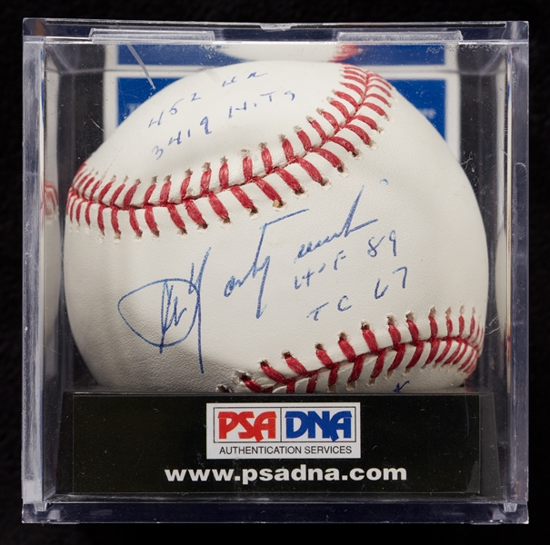 Carl Yastrzemski Single-Signed OML Baseball with Multiple Inscriptions (Graded PSA/DNA 10)