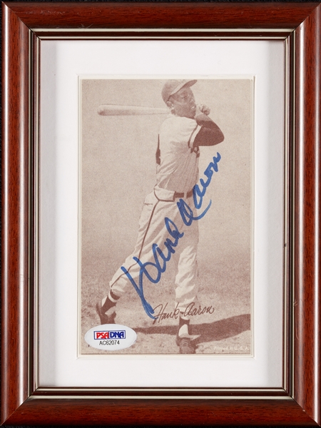Hank Aaron Signed Exhibit Card in Frame (PSA/DNA)