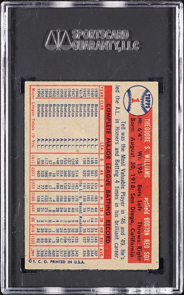 1957 Topps Ted Williams No. 1 SGC 4.5