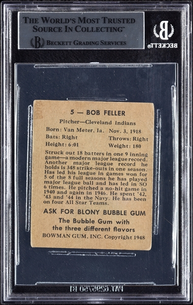 Bob Feller Signed 1948 Bowman No. 5 (BAS)