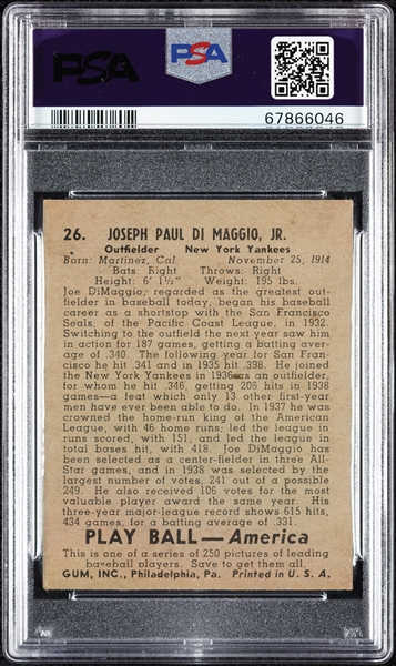 1939 Play Ball Joe DiMaggio No. 26 PSA 4