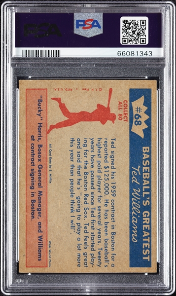 1959 Fleer Ted Williams Ted Signs for 1959 No. 68 PSA 7