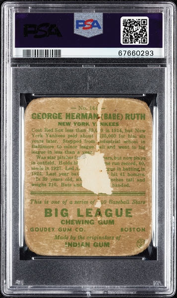 1933 Goudey Babe Ruth No. 144 PSA Authentic