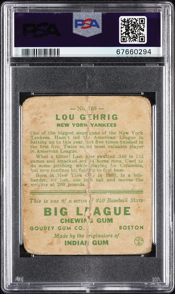 1933 Goudey Lou Gehrig No. 160 PSA 1