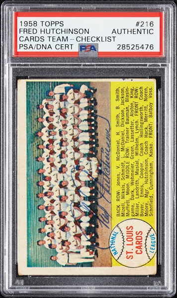 Fred Hutchinson Signed 1958 Topps Cards Team No. 216 (PSA/DNA)
