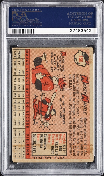 Mickey Mantle Signed 1958 Topps No. 150 (PSA/DNA)