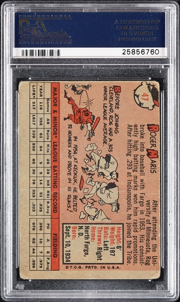 Roger Maris Signed 1958 Topps RC No. 47 (PSA/DNA)