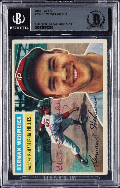 Herm Wehmeier Signed 1956 Topps No. 78 (BAS)