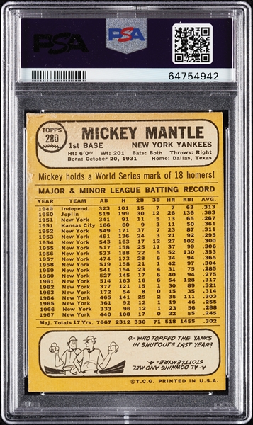 1968 Topps Mickey Mantle No. 280 PSA 1