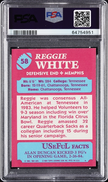 1984 Topps USFL Reggie White RC No. 58 PSA 8