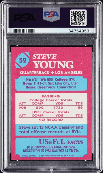 1984 Topps USFL Steve Young RC No. 52 PSA 5