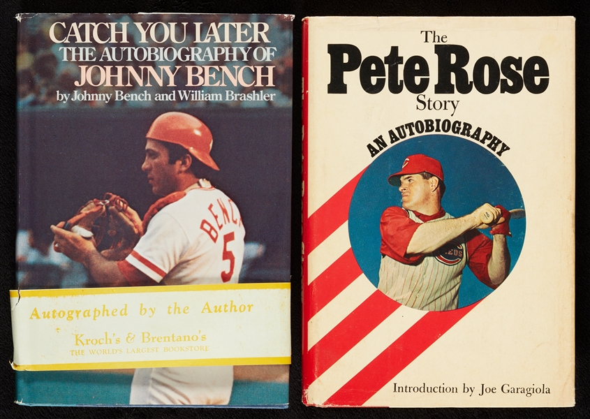 Pete Rose & Johnny Bench Signed Books Pair (2)
