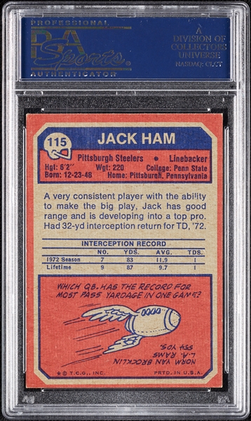 Jack Ham Signed 1973 Topps No. 115 (PSA/DNA)