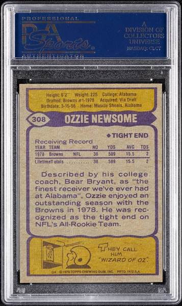 Ozzie Newsome Signed 1979 Topps RC No. 308 (Graded PSA/DNA 10)