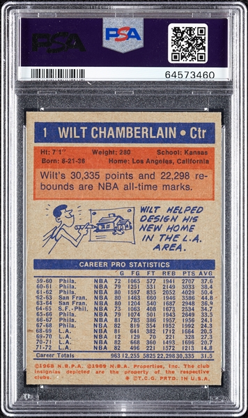1972 Topps Wilt Chamberlain No. 1 PSA 8