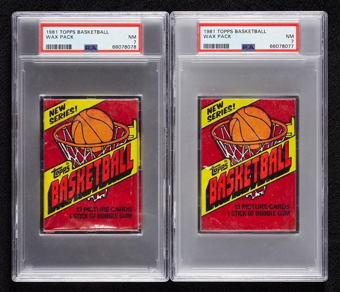 1981 Topps Basketball Wax Pack Pair (2) (Graded PSA 7)