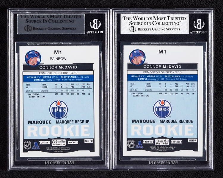 2015 O-Pee-Chee Platinum Connor McDavid Marquee Rookies BGS-Graded Pair with Rainbow (2) 