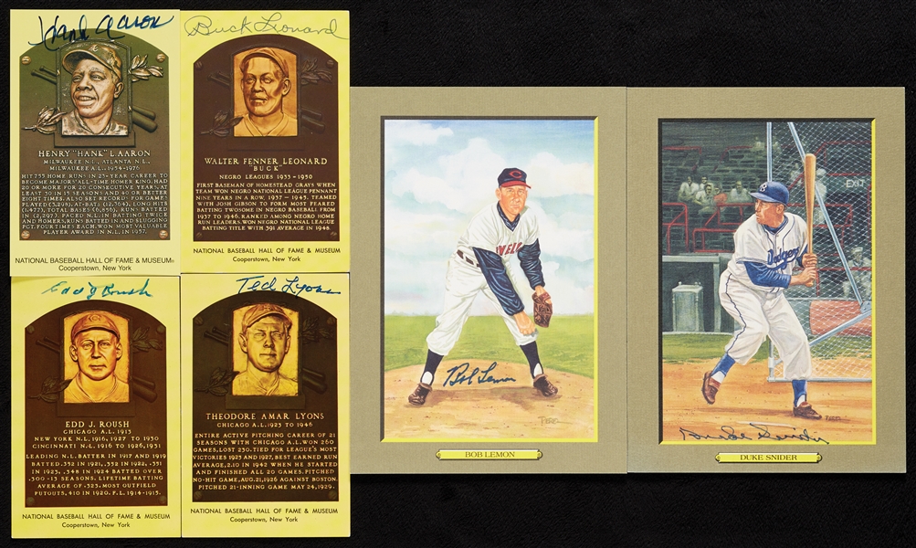HOFers Signed Yellow Plaque Postcard & Greatest Moments Group (35)