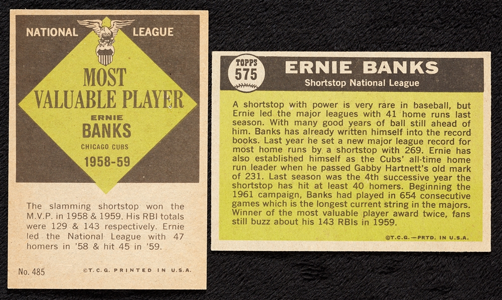 1961 Topps Ernie Banks High-Grade Classic Cards (2)