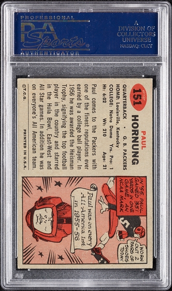1957 Topps Paul Hornung RC No. 151 PSA 4.5