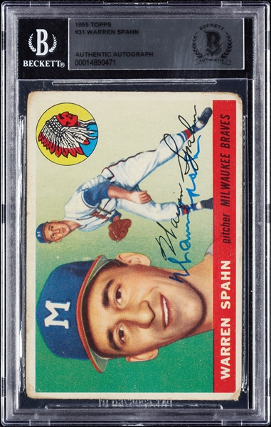 Warren Spahn Signed 1955 Topps No. 31 (BAS)