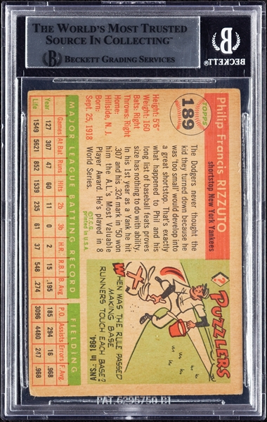 Phil Rizzuto Signed 1955 Topps No. 189 (BAS)
