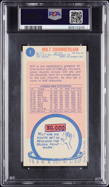 1969 Topps Wilt Chamberlain No. 1 PSA 6