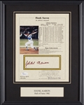Hank Aaron Signed 8x10 Stat Sheet in Frame (JSA)