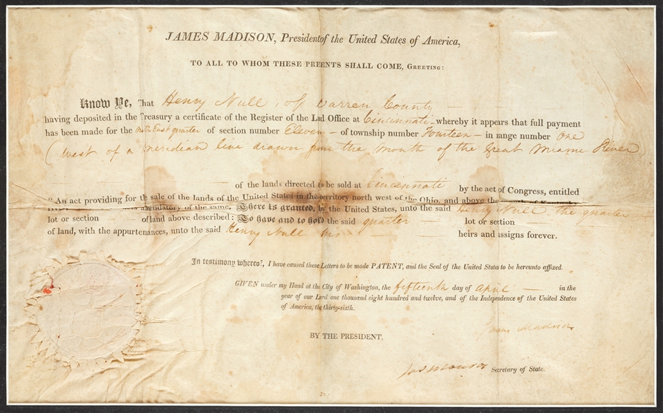James Madison & James Monroe Dual-Signed Framed Document (1812) (BAS)