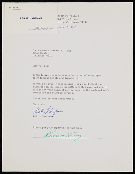 Colin Powell & Russell Long Signed Fan Letters (2)