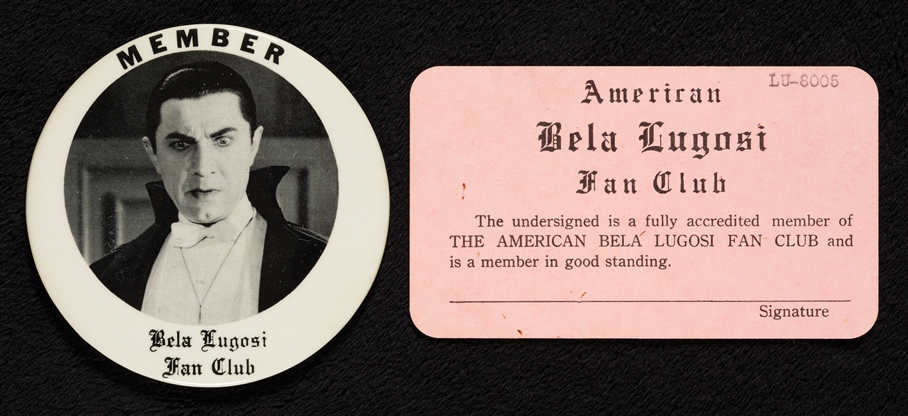 Circa 1950s Bela Lugosi Fan Club Pin and Membership Card (2)
