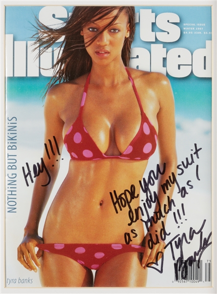 Tyra Banks Signed Sports Illustrated Photo Shoot Worn Swimsuit Display in Frame (JSA)
