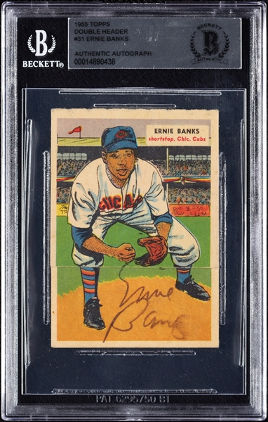 Ernie Banks Signed 1955 Topps Doubleheader No. 31-32 (BAS)