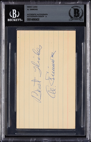 Al Simmons Signed 3x5 Index Card (Graded BAS 9)