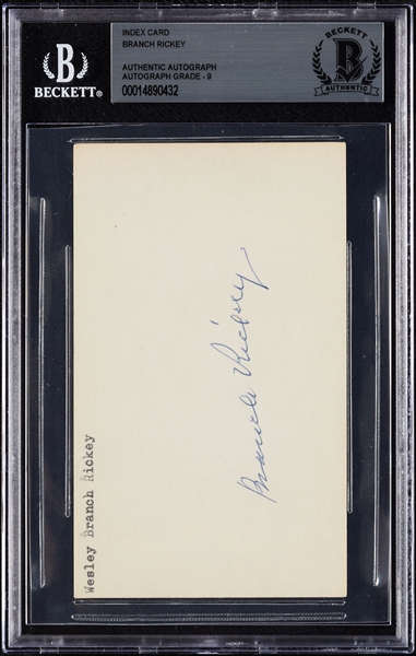 Branch Rickey Signed 3x5 Index Card (Graded BAS 9)