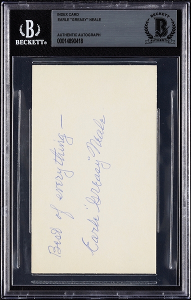 Earle Greasy Neale Signed 3x5 Index Card (BAS)