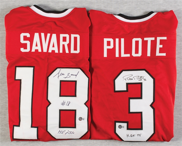 Denis Savard & Pierre Pilote Signed Blackhawks Jerseys (2)