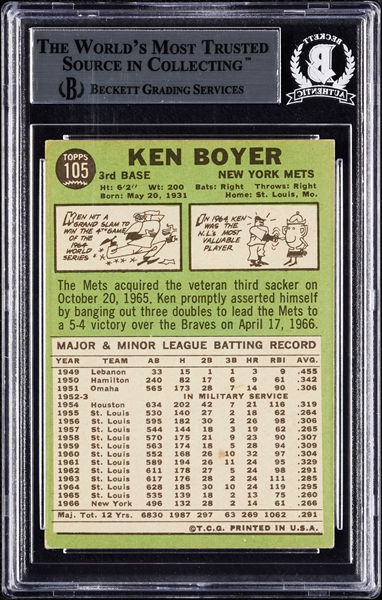 Ken Boyer Signed 1967 Topps No. 105 (BAS)