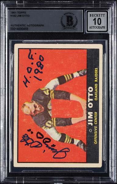 Jim Otto Signed 1961 Topps RC No. 182 (Graded BAS 10)