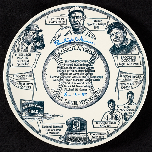 Burleigh Grimes Signed Commemorative Plate