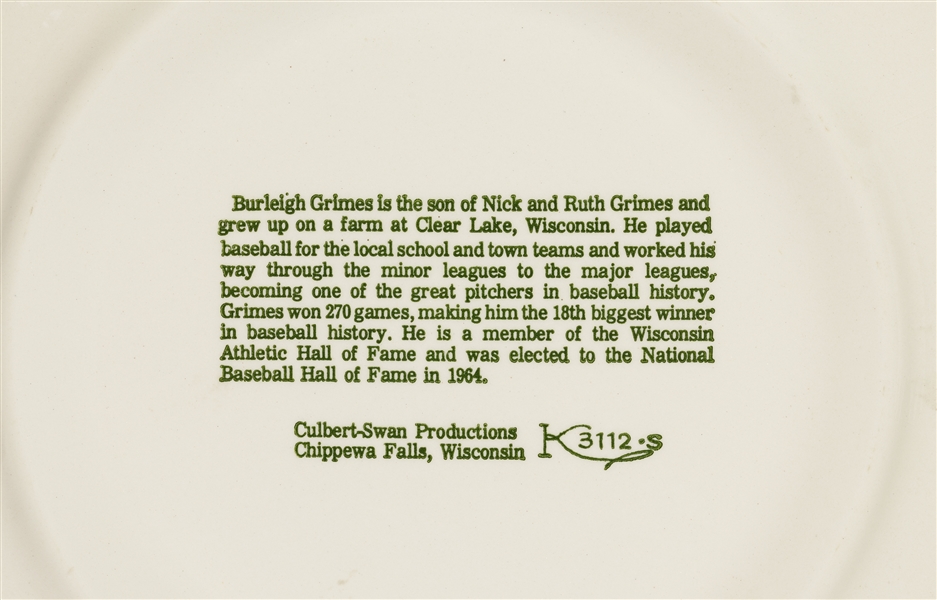 Burleigh Grimes Signed Commemorative Plate