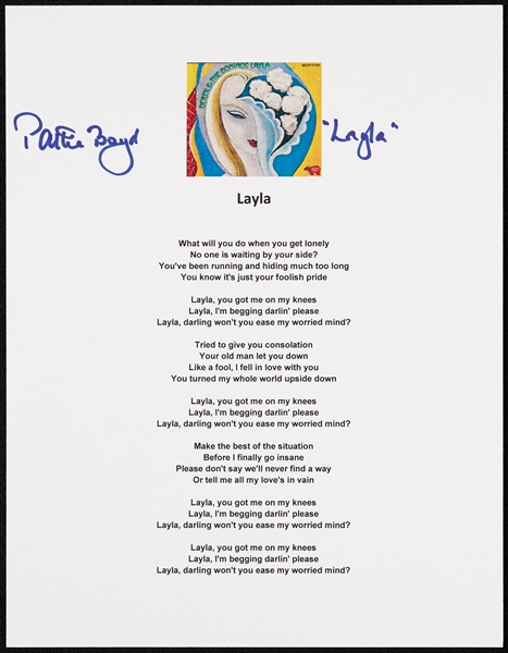 Patti Boyd Signed Layla Lyrics (BAS)