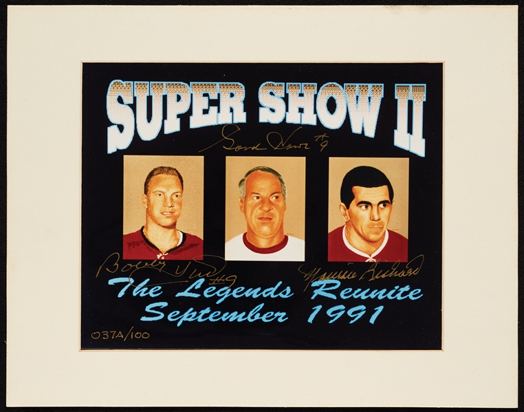 Bobby Hull, Gordie Howe & Maurice Richard Signed 8x10 Show Promo (37/100) (BAS)