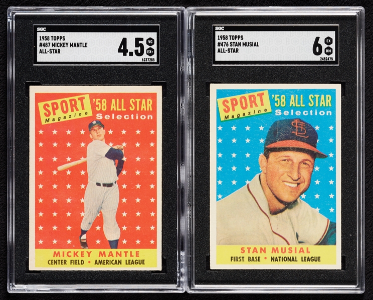 1958 Topps Mickey Mantle & Stan Musial SGC-Graded Pair (2)