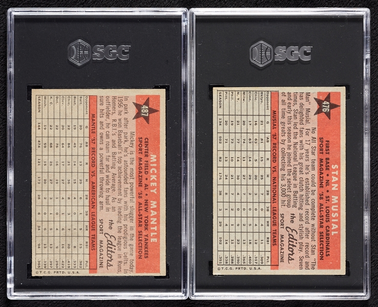 1958 Topps Mickey Mantle & Stan Musial SGC-Graded Pair (2)