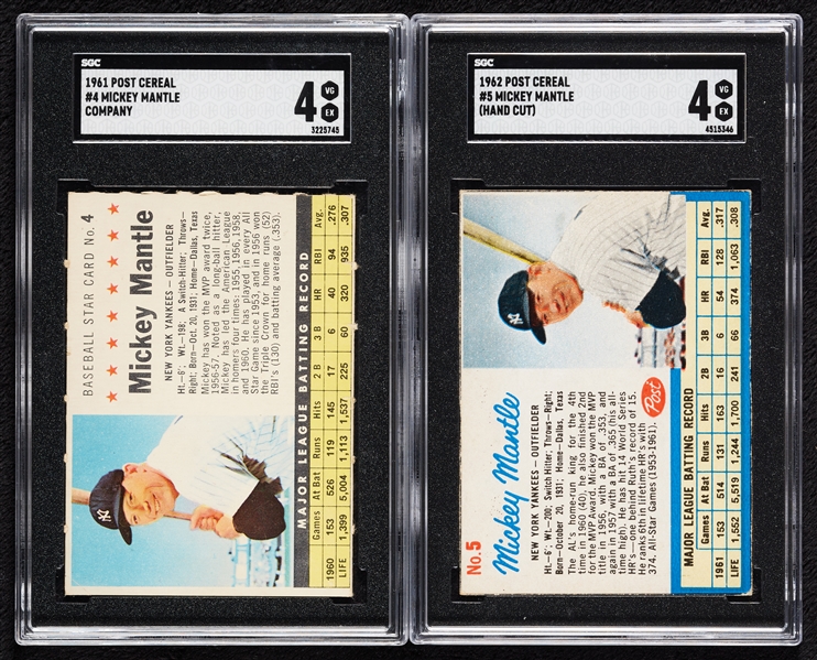 1961 Post Cereal Mickey Mantle SGC 4 Pair (2)