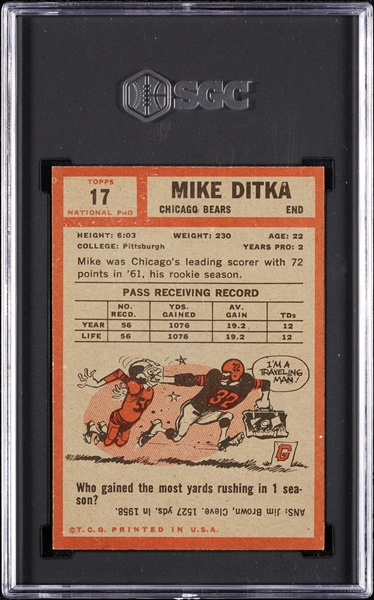 1962 Topps Mike Ditka RC No. 17 SGC 6